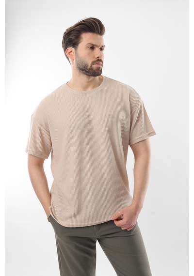 Madmext Bej Bisiklet Yaka Erkek T-shirt E7127 Bej