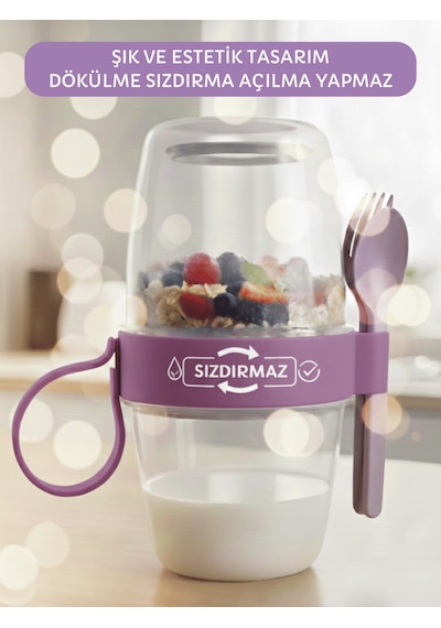 Beylini 3 Lü Set Taşınabilir Kaşık+çatal Kapaklı Yoğurt Müsli Granola Yemek Diyet Saklama Kabı Take And Go Bardak Kahvaltı Salata Hazırla Çık Çok renkli