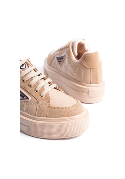 Mevese Pinter Bağcıklı Ortopedik Taban Desenli Kadın Sneaker Spor Ayakkabı - Ten