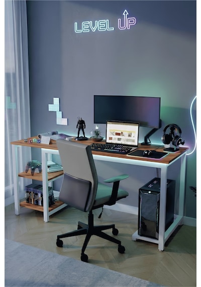 Reflekta Raflı Oyuncu Masası 60x160 Cm. Gaming Masa Demonte Atlantik Çam-beyaz Reflekta Raflı Oyuncu Masası 60x160 Cm. Gaming Masa Demonte Atlantik Çam-beyaz
