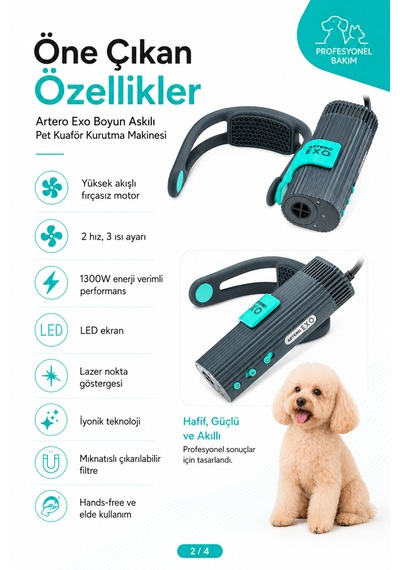 Artero Boyun Askılı Kedi Köpek Kurutma Ve Fön Makinesi Profesyonel Pet Kuaför Antrasit