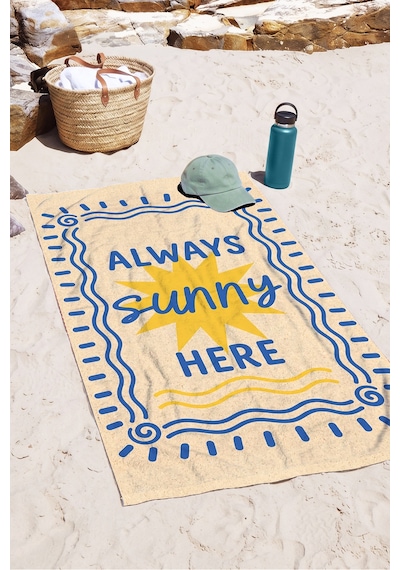 Güneş Temalı Sunny Marine Plaj Havlusu - Akdeniz Stili Sarı Mavi Hızlı Kuruyan Mikrofiber Havlu Yağmur Kanyon