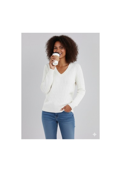 Youknitwear You Riviera %100 Pamuk V Yaka Kadın Kazak Beyaz V