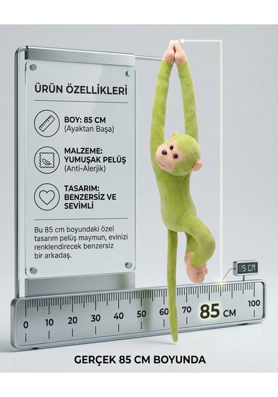 85 Cm Sarılan Maymun Peluş Oyuncak Peluş Maymun Yeşil