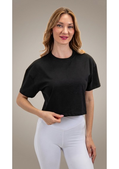 Heyy's Oversize Kadın Siyah Crop T - Shirt Siyah
