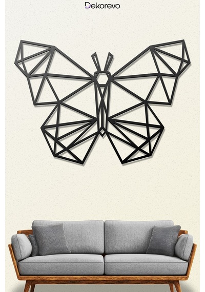 Geometrik Kelebek - Metal Duvar Tablosu - Siyah - 35 X 50 Cm