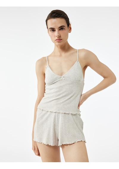 Koton Rahat Kalıp Askılı Crop Pijama Üstü Bej Melanj 7wlk90001mk