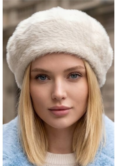 Uniquetrenders Kadın Peluş Kışlık Fransız Ressam Bere Ekru