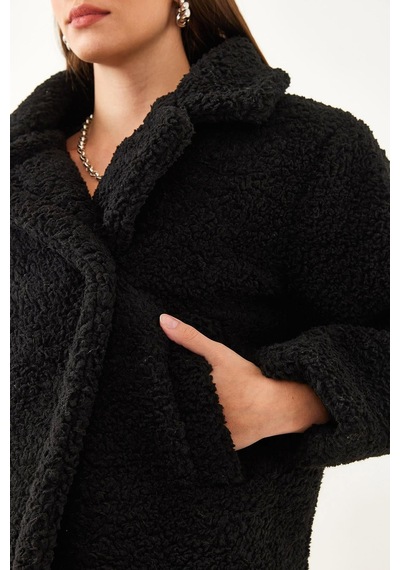 Kadın Astarlı Peluş Mont 2433 60351028 - Siyah