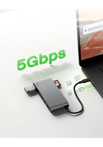 Belkin Avc023 7in1 100w Usb-c Multiport Hub 2x Usb-c , 2x Usb-a , 1x Hdmı 4k 60hz , Sd&micro Sd Card Reader - Uzay Grisi