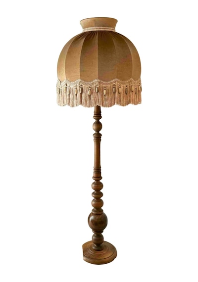 Kiremit Renk Kadife Lambader Kahve Ahşap Ayak Vintage Lm01298 Vizon