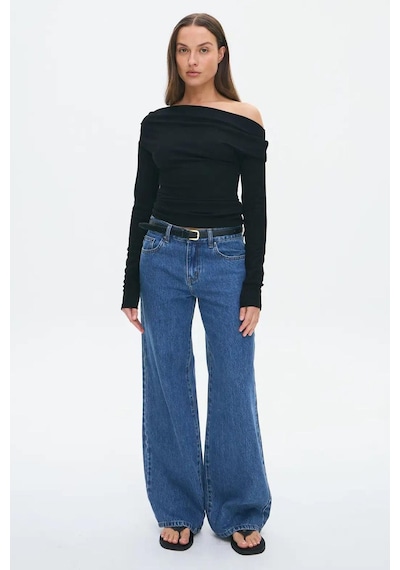 Madmext Siyah Kadın Off Shoulder Uzun Kollu Bluz Mg2567 Siyah