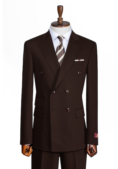 İlayda Emir Luxury, İtalyan Kesim,slim Fit, Kruvaze, Erkek Takım Elbise Kahverengi