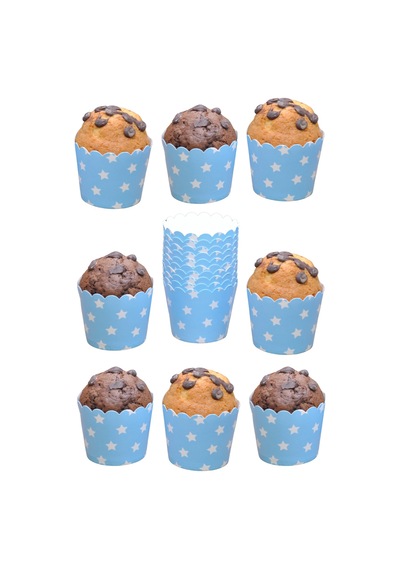 Cupcake Kalıbı & Kek Kapsülü & Yıldız Detaylı & Muffin Kek Kalıbı & 25'li Kek Kalıbı Stoneware Mavi Diğer