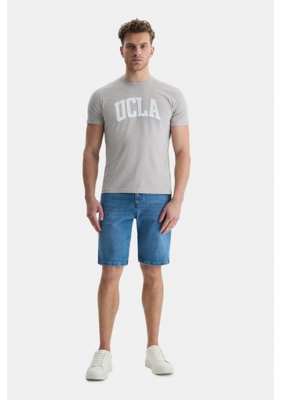 Ucla Culver Açık Gri Bisiklet Yaka Baskılı Standard Fit Erkek Tshirt Açık Gri
