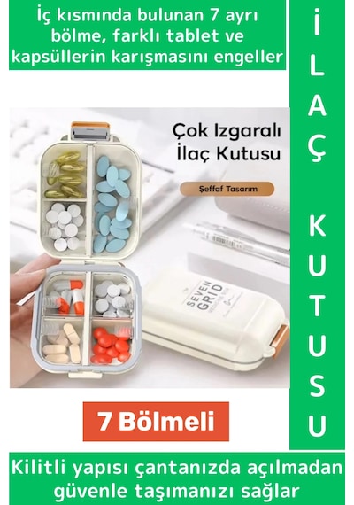 Seyahat Çanta Boy Tablet Kapsül Karışımı Önleyen Kilitli 7 Izgara Bölmeli Pratik Saklama Kutusu