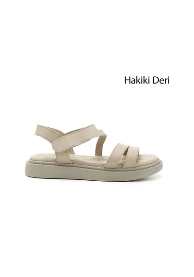 Gönderi(R) Gönderi R Bej Cırt Bantlı Dolgu Taban Hakiki Deri Comfort Sandalet Bej