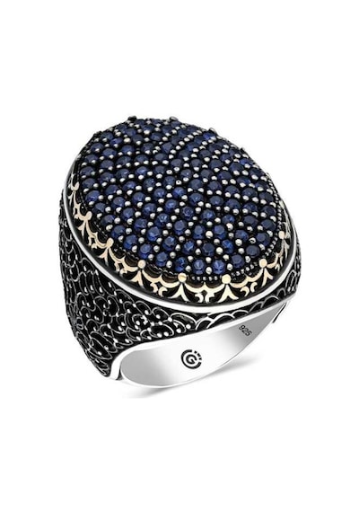 Gümüş Lacivert Zirkon Taşlı Oval Erkek Yüzük (546038543)