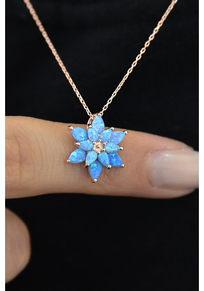 Papatya Silver 925 Ayar Gümüş Turkuaz Doğal Opal Taşlı Lotus Kolye