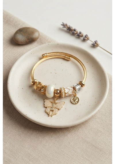 Beyaz Kelebek Model Gold Renk Charmlı Bileklik 6421835