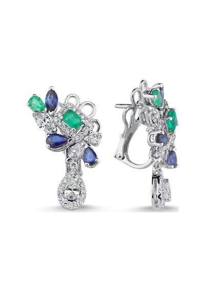 Zümrüt - Safir Diamond Küpe - Beyaz Altın