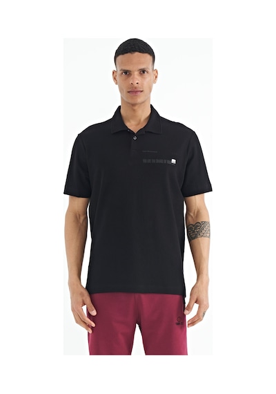 Tommylife Tommy Life Siyah Yazı Baskılı Standart Form Polo Yaka Erkek T-shirt - 88236 Siyah