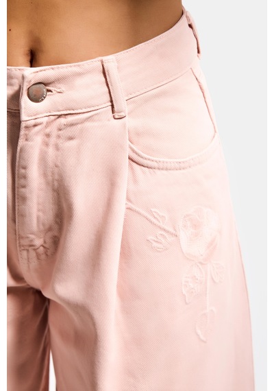 it's basic Kadın Pudra 6s6-20 Wide Leg Pleat Fit Nakış Desenli Özel Tasarım Denim Jean