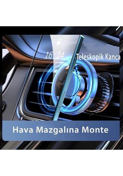 Q40 Ayarlanabilir Izgara Klipsli Manyetik Magsafe Araç Tutucu - Siyah