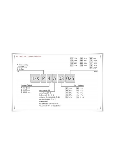 İlx İl-Xl6-A06-050 0-1 Aç-Kapa Pako Şalter 6 Fazlı A Tipi 64X64