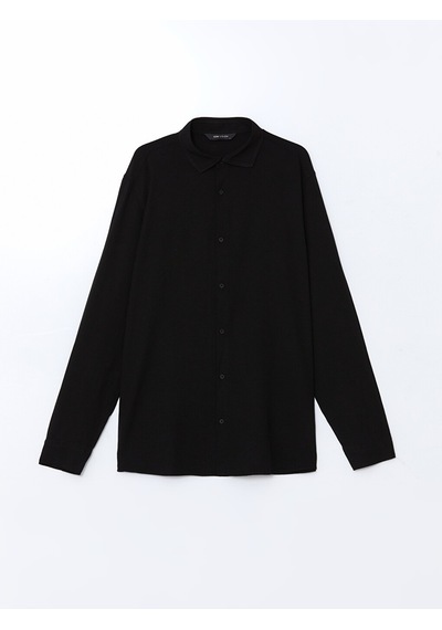 Lcw Vision Siyah Slim Fit Uzun Kollu Keten Karışımlı Erkek Gömlek