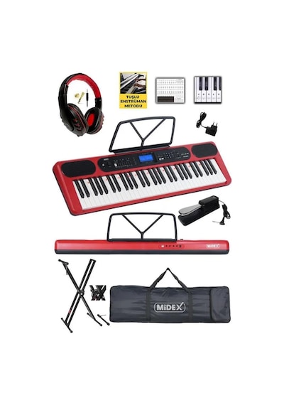 Midex Ps-5200rd-hss Pro Org 61 Led Işıklı Tuş Hassasiyetli Bluetooth Midi Kulaklık Stand Sustain