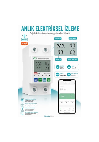 Tuya Wifi 1-63a Akıllı Otomatik Sigorta Kaçak Akım Ve Enerji İzleme