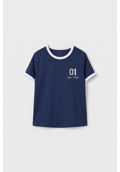 Parlament Omuz Biye Detaylı Baskılı Kız Çocuk T-shirt - 75181 Lacivert
