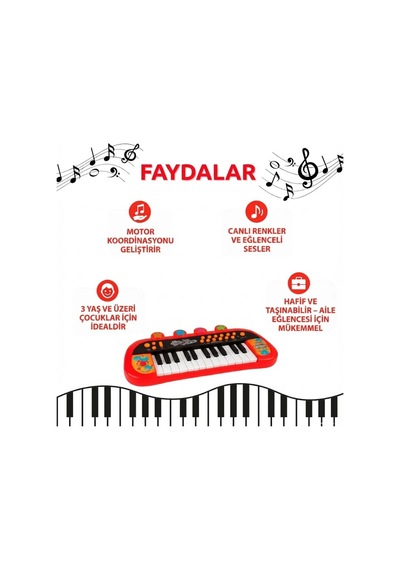 Işıklı Ve Müzikli Eğitici Piyano Org - 41 Cm Büyük Boy Çocuk Müzik Aleti