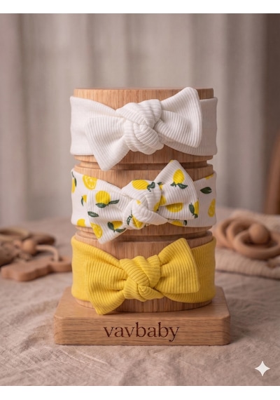 Kız Bebek 3 Lü Ribana Fiyonklu Bandana Seti - Sarı
