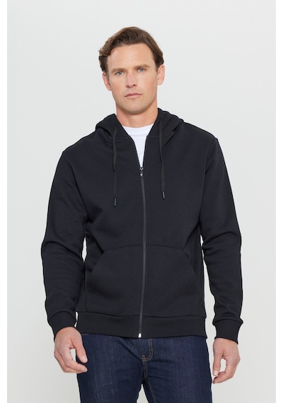 AC&Co / Altınyıldız Classics Standart Fit Normal Kesim Kapüşonlu Fermuarlı Erkek Sweatshirt - Siyah