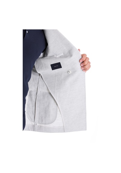 Hatemoğlu Gri Slim Fit Düz Sivri Yaka Kruvaze Casual Ceket Gri