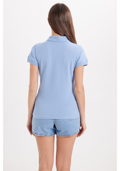 Tudors Kadın Slim Fit Dar Kesim %100 Pamuk Polo Yaka Mavipike Tişört -50837 Mavi