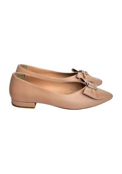 Tufan Shoes Pudra Hakiki Deri Fiyonk Tokalı Babet Ayakkabı Pudra