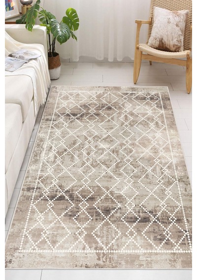 Kilim Desen Dekoratif Kaymaz Taban Yıkanabilir Dijital Baskılı Salon Halısı Kahverengi