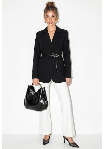 Shade Kadın Astarlı Garni Kol Detaylı Kemerli Blazer Ceket 8146 60286139 - Siyah
