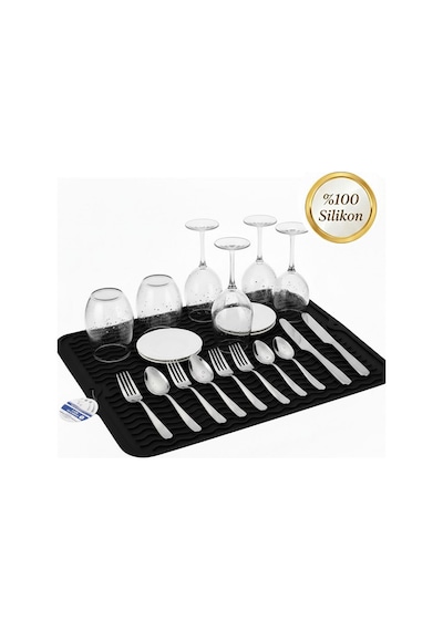 Siyah 40x30cm %100 Silikon Bulaşık Kurutma Matı Bulaşık Altlığı,bulaşık Kurutmalığı Bulaşık Pedi Siyah
