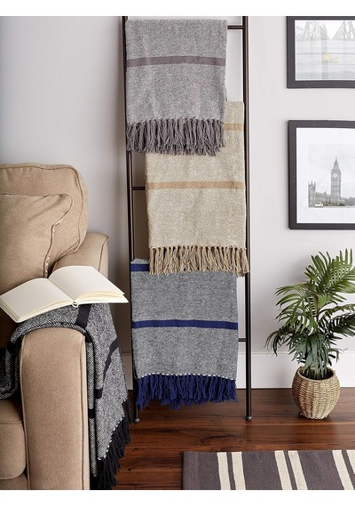 Lacivert Çizgili Homespun Örtü, 50x60 6,35 Cm Püsküllü Çok Renkli