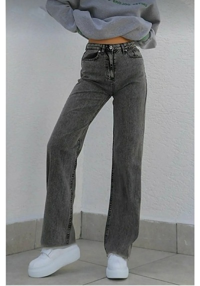 Lavajeans Kadın Likralı Yüksek Bel Bol Paça Kot Pantolon- Wide Leg Koyufüme0124 Koyu Füme