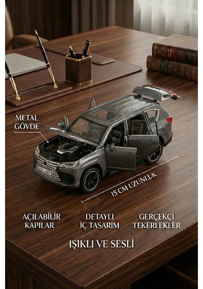 1:32 Ölçek Metal Model Araba Lx600 Lüks Suv Jip - Işıklı Sesli Çek Bırak - Gri