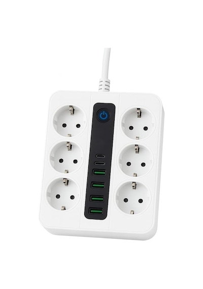 Smayling 6 Priz + 4 Usb Çıkışlı Akıllı Çoklu Priz - Aç/kapa Anahtarlı, Hızlı Şarj Destekli, 3680 Watt, Ev 0