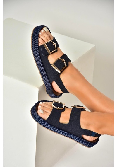 Fox Shoes U596330302 Lacivert Süet Kadın Sandalet Lacivert