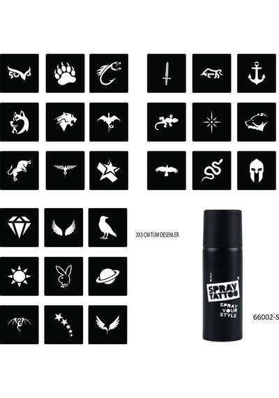 Airbrush Tattoo Minimal 27 Desen Ve Spray Tattoo Geçici Sprey Dövme Seti