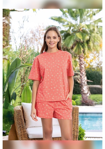 Aydoğan Kadın Mary Şortlu Cotton Mercan Pijama Takımı 0122 Pembe