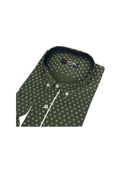 Slim Fit Pamuklu Uzun Kollu Cepsiz Gömlek Slim Fit Kalıp Haki